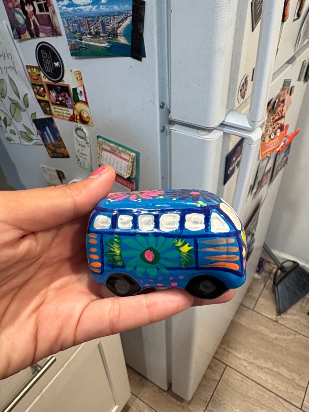 Hand-Painted Blue Flower Van Figurine